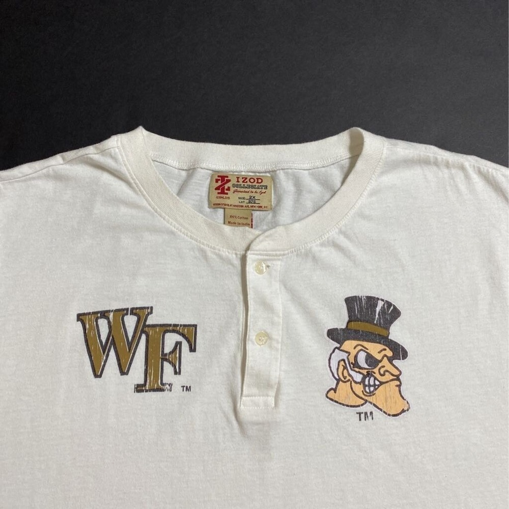IZOD Unisex Henley Shirt Size 2X Wake Forest Demon Deacons Collegiate White